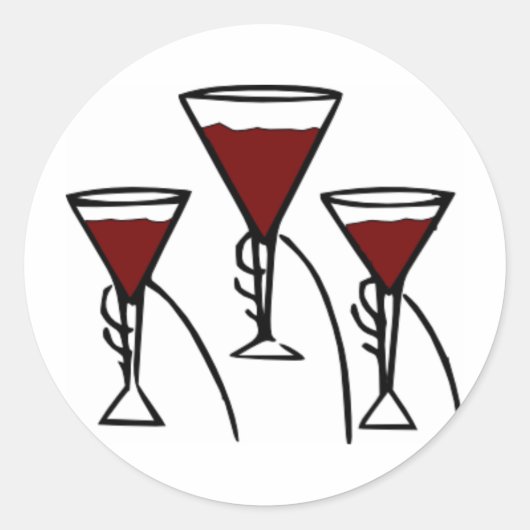 Sticker Rond Trois verres à vin en dessin manuel (Devant)