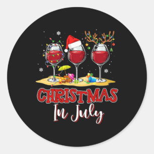 Sticker Rond Trois Verres De Vin Rouge Buveur Drôle De Noël En