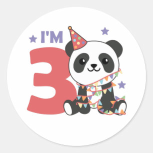 Sticker Rond Troisième Anniversaire Panda Pour Enfants 3 Ans Cl