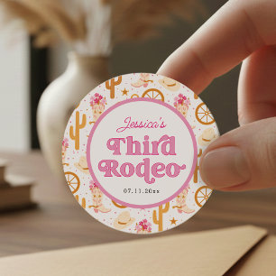 Sticker Rond Troisième Rodéo Cowgirl de l'Ouest 3e Anniversaire