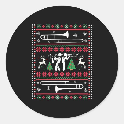 Sticker Rond Trombone Christmas Ugly Trombonist Jazz Music Marc (Devant)