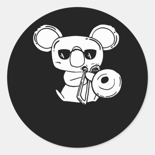 Sticker Rond Tromboniste Trombone Joueur Koala avec Trombone (Devant)