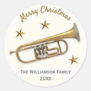Sticker Rond Trompette Musique de Noël Personnalisée
