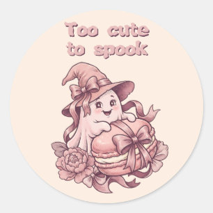 Sticker Rond Trop mignon pour effrayer Coquette fantôme rose &