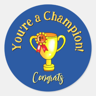 Sticker Rond Trophée de champion félicitations personnalisé