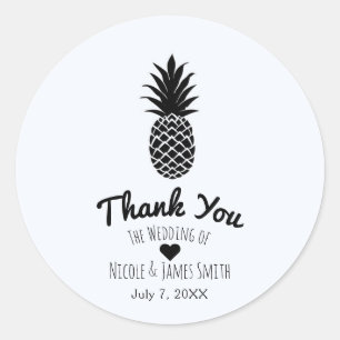 Sticker Rond Tropical Ananas Noir & Blanc Élégant Chic