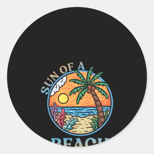 Sticker Rond Tropical Beach Surf Shop Beach Surfer Vacances (Devant)