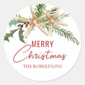 Sticker Rond Tropical Christmas Beach Starfish (Devant)