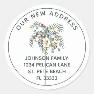 Sticker Rond Tropical Christmas Palm Tree Nouvelle adresse