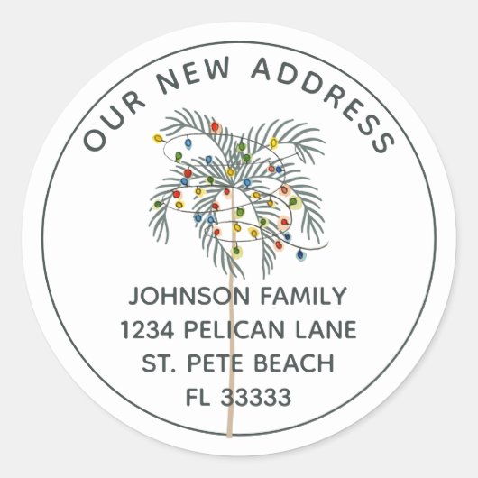 Sticker Rond Tropical Christmas Palm Tree Nouvelle adresse (Devant)