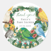 Sticker Rond Tropical Exotic bébé Baby shower de perroquets sau (Devant)