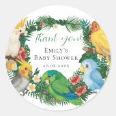 Sticker Rond Tropical Exotic bébé Baby shower de perroquets sau (Devant)