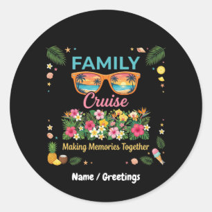 Sticker Rond Tropical Famille Croisière Souvenirs Floral Été