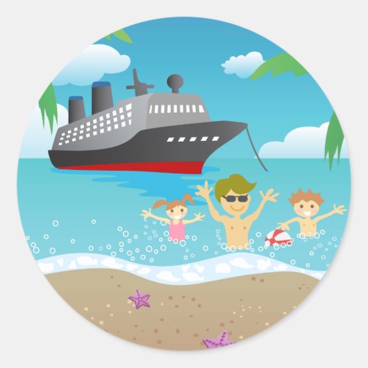 Sticker Rond Tropical Family Beach Cruise Fun (Devant)