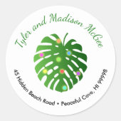 Sticker Rond Tropical Feuille Cool Vacances Adresse de retour (Devant)