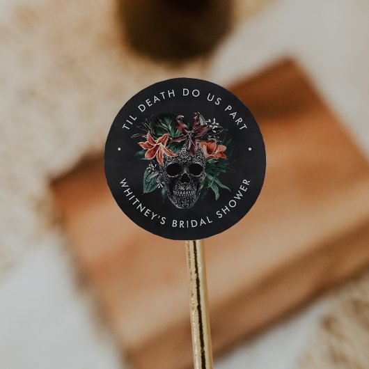 Sticker Rond Tropical Fleur de Crâne Halloween Mariage Douche
