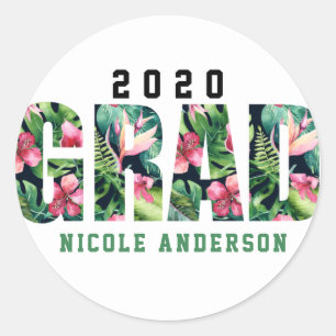 Sticker Rond Tropical Floral Hibiscus Hawaïen DIPLÔMÉ Remise de