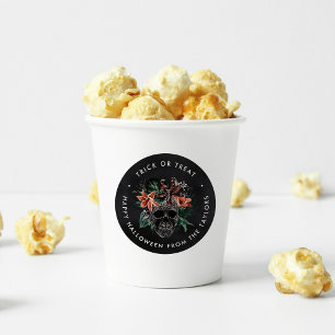 Sticker Rond Tropical Floral Skull Halloween Trick ou Treat