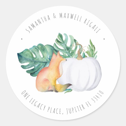 Sticker Rond Tropical Fox and White Citrouille Adresse de retou (Devant)