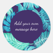 Sticker Rond Tropical Green Blue Leaves Pattern Custom Text (Devant)