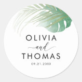 Sticker Rond Tropical Green Palm Leaf Wedding Favor  (Devant)