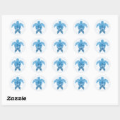Sticker Rond Tropical Island Sea Turtle Design en bleu (Feuille)