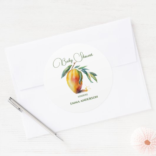 Sticker Rond Tropical Mango | Baby Shower (Enveloppe)