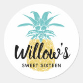 Sticker Rond Tropical mignon ananas Luau fête d'anniversaire (Devant)