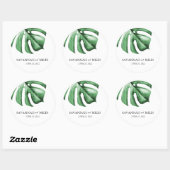 Sticker Rond Tropical Monstera Mariage Noms et Mariage de date (Feuille)