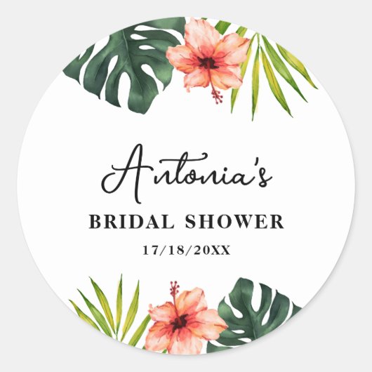 Sticker Rond Tropical Monstera Palm Bridal Shower  (Devant)