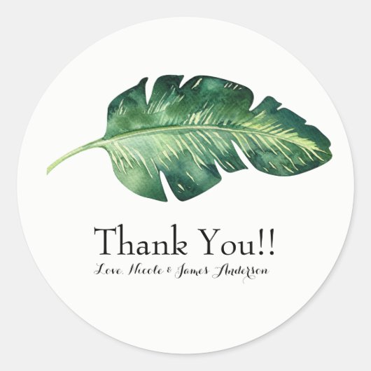 Sticker Rond Tropical Palm Leaf Élégant Mariage Chic Favoriser (Devant)