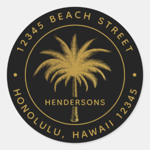 Sticker Rond Tropical Palm Tree Gold Return Adresse