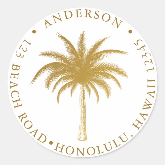 Sticker Rond Tropical Palm Tree Modern Gold Adresse de retour (Devant)