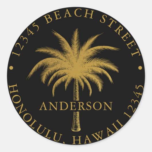 Sticker Rond Tropical Palm Tree Modern Gold Adresse de retour (Devant)