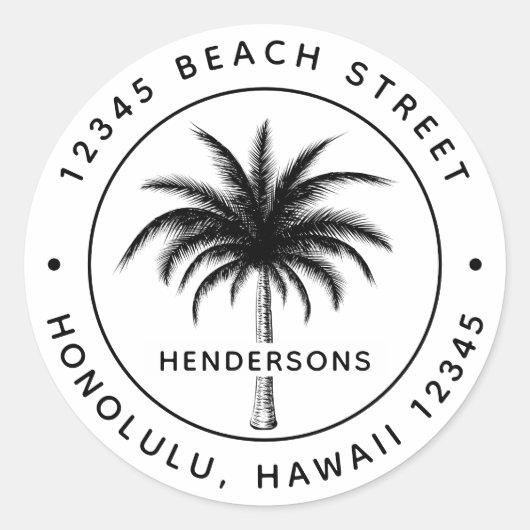 Sticker Rond Tropical Palm Tree Round Return Adresse (Devant)