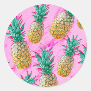 Sticker Rond Tropical Pamplemousses & Marbre Rose Chic Faveur d