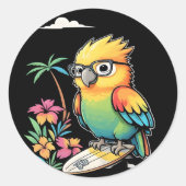Sticker Rond Tropical Parrot Chill Vibes – Sunset Beach  (Devant)