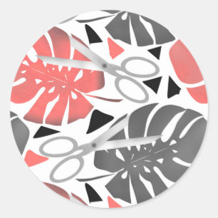 Sticker Rond Tropical print monstera leaves scissors jungle exo