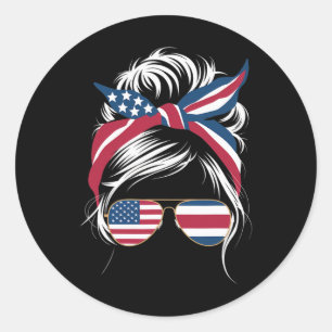 Sticker Rond Tropical Pura Vida Chignon Cheveux Décoiffés Usa A
