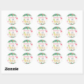 Sticker Rond Tropical Summer Beach Luau Girls 1er anniversaire (Feuille)