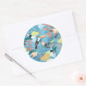 Sticker Rond Tropical Texture With Toucans and Hummingbirds (Enveloppe)