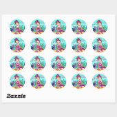 Sticker Rond Tropical Under the Sea Magenta Mermaid (Feuille)