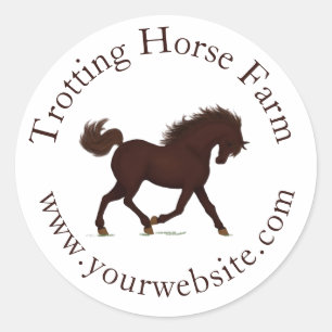 Sticker Rond Trotting Brown Horse Circulaire Texte équestre