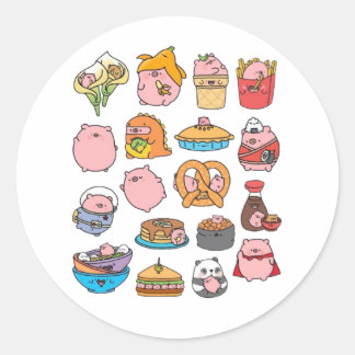 Sticker Rond Troupe de Cochons