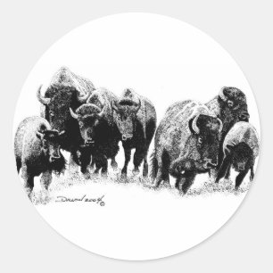 Sticker Rond Troupeau de buffles