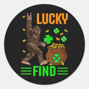 Sticker Rond Trouve Chanceux Bigfoot Joyeux St Patricks Day T-S