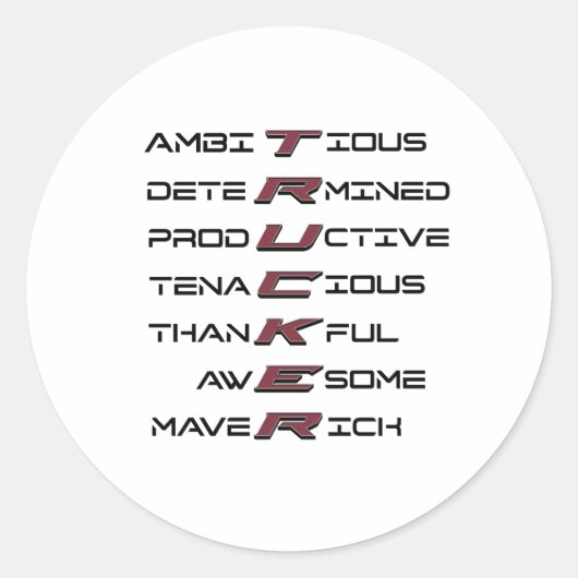 Sticker Rond Trucker Acrostique Traits Professionnels Force (Devant)
