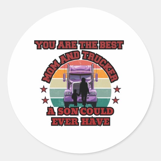 Sticker Rond Trucker Mère Son Bond Famille Route Amour Design (Devant)