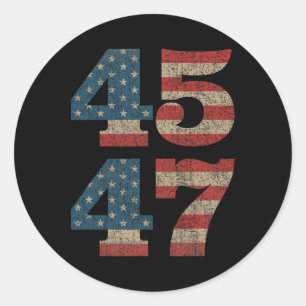 Sticker Rond Trump 2024 45 47 Vintage American Flag Retro 4547