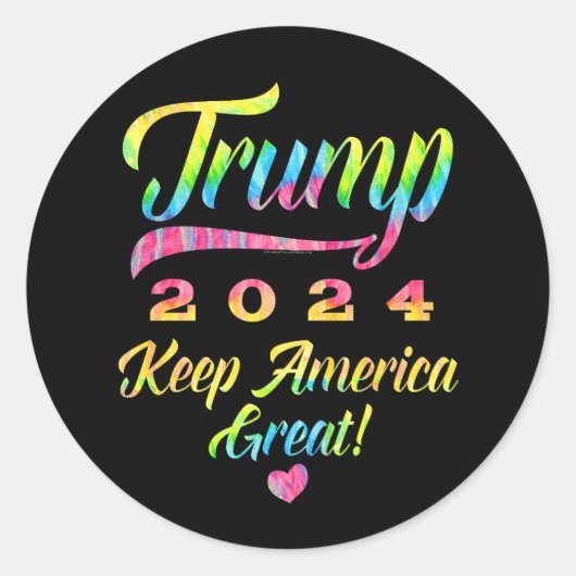 Sticker Rond Trump 2024 Rainbow Tie Dye Keep America Great (Devant)